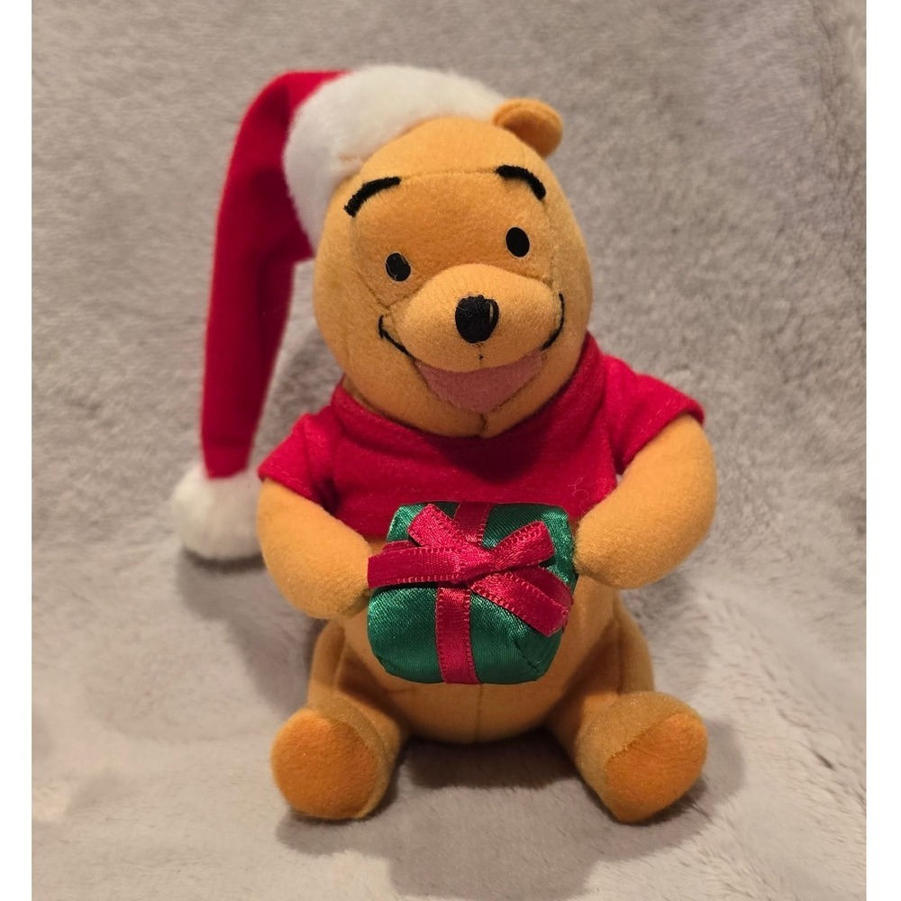 Winnie The Pooh 5" Christmas Stuffed Plush Santa Hat Present Disney Applause